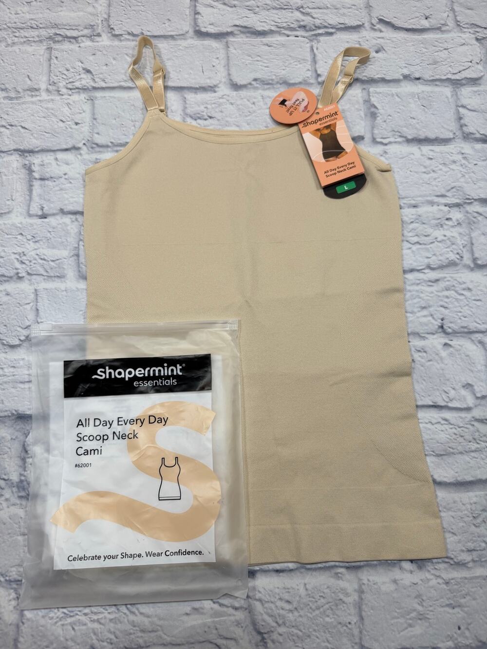 NWT Shapermint All Day Scoop Neck Shapewear Cami Beige Sz Large Adjustable 62001